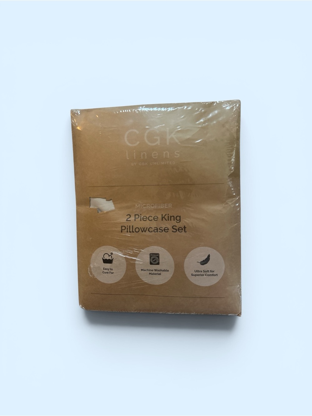 NEW, unopened CGK Linens 2-Piece King Pillowcase Set - Tan/Wheat Microfiber